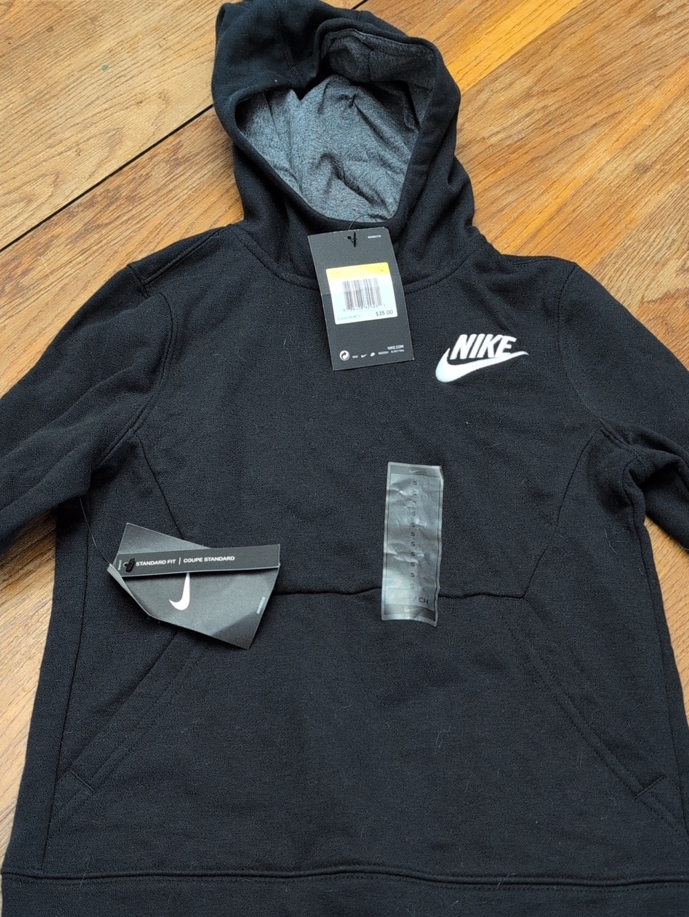 Nike Boys Black Crewneck Hoodie with White Swoosh